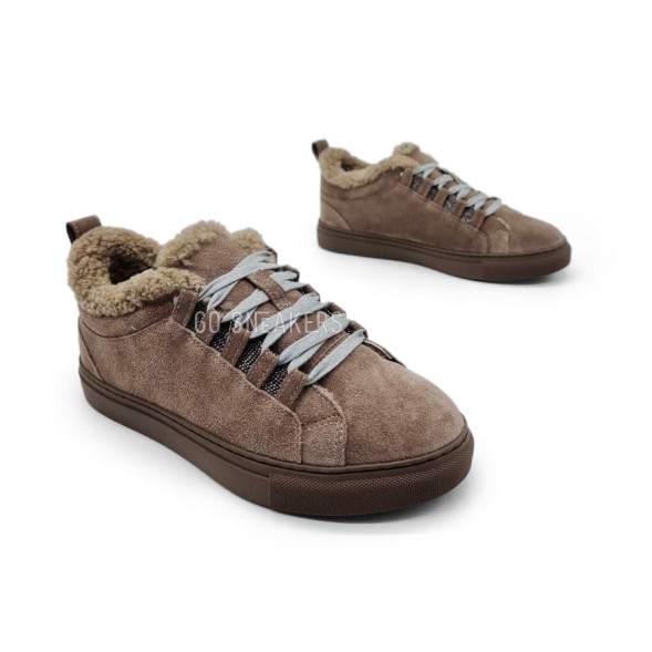 Унисекс зимние кроссовки Brunello Cucinelli Winter Sneaker Suede Light Brown