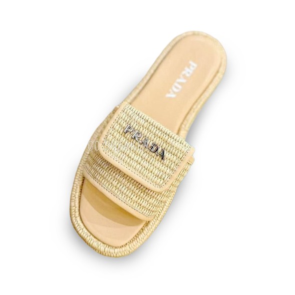 Женские шлепанцы Prada Flip Flop Rafia Beige