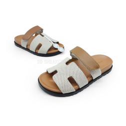 Hermes Flip-flops Chypre Unisex Brown/White Textile