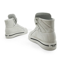 Prada Nylon And Leather High-Top Sneakers White